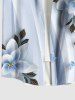 Plus Size Ombre Flower Leaf Butterfly Print Hawaii Button Pocket Shirt For Men -  