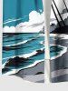 Chemise hawaïenne grande taille pour homme, imprimé cocotiers, vagues et nuages, avec poches et boutons. Motif : paysages marins, vagues et cocotiers. - Vert S