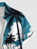 Chemise hawaïenne grande taille pour homme, imprimé cocotiers, vagues et nuages, avec poches et boutons. Motif : paysages marins, vagues et cocotiers. - Vert S