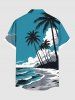 Chemise hawaïenne grande taille pour homme, imprimé cocotiers, vagues et nuages, avec poches et boutons. Motif : paysages marins, vagues et cocotiers. - Vert S