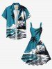 Robe débardeur hawaïenne grande taille à imprimé cocotier, vagues et nuages - Vert S