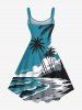 Robe débardeur hawaïenne grande taille à imprimé cocotier, vagues et nuages - Vert S
