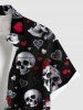 Chemise grande taille pour homme, imprimé têtes de mort, roses, cœurs et boutons, avec poche, idéale pour la Saint-Valentin. - Noir 4XL
