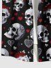 Chemise grande taille pour homme, imprimé têtes de mort, roses, cœurs et boutons, avec poche, idéale pour la Saint-Valentin. - Noir 4XL
