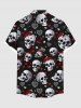 Chemise grande taille pour homme, imprimé têtes de mort, roses, cœurs et boutons, avec poche, idéale pour la Saint-Valentin. - Noir 4XL