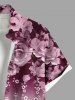 Plus Size Valentine's Day Rose Flower Tassel Ombre Print Buttons Pocket Shirt For Men -  