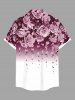 Chemise grande taille pour homme, imprimé ombré, pompons et boutons, avec poches, motif rose et pompon, idéale pour la Saint-Valentin. - Blanc 3XL