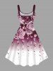 Plus Size Valentine's Day Rose Flower Tassel Ombre Print Tank Dress -  