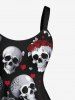 Plus Size Valentine's Day Skulls Heart Rose Flower Print Tank Dress -  