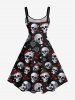Plus Size Valentine's Day Skulls Heart Rose Flower Print Tank Dress -  