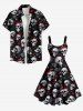 Plus Size Valentine's Day Skulls Heart Rose Flower Print Tank Dress -  
