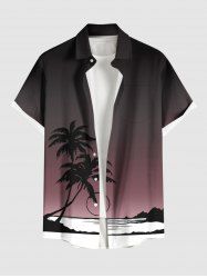 Chemise hawaïenne grande taille pour homme, imprimé ombré de cocotiers et de paysages marins, boutons et poche. - Noir 3XL