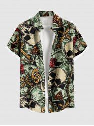 Plus Size Skull Dollar Diamond Print Buttons Pocket Shirt For Men - Noir 3XL