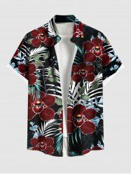 Plus Size Flowers Tropical Leaf Print Buttons Pocket Hawaii Shirt For Men -  