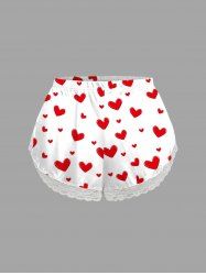 Short de pyjama nuisette grande taille à imprimé cœur et bordure en dentelle pour la Saint-Valentin - Rouge 4XL