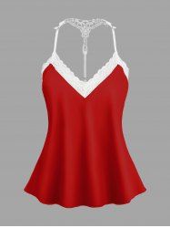 Haut de pyjama nuisette à bretelles et bordure en dentelle, grande taille, couleur unie, idéal pour la Saint-Valentin - Rouge S