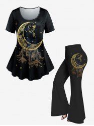 Moon Star Feather Tassel Print Plus Size Matching Set -  