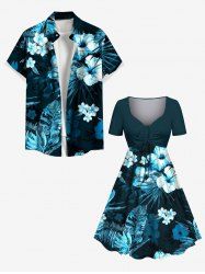 Hibiscus Flower Tropical Leaf Print Plus Size Matching Hawaii Beach Outfit For Couples -  