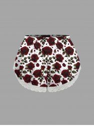 Plus Size Valentine's Day Rose Flowers Print Lace Trim Slip Pajama Shorts -  