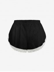 Plus Size Solid Lace Trim Women Pajama Shorts -  