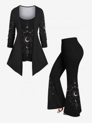 Galaxy Moon Sun Star Print Plus Size Matching Set -  