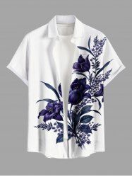 Chemise hawaïenne à imprimé floral, feuilles et branches, grande taille, avec poche boutonnée, pour hommes - Blanc M
