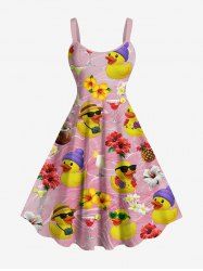 Plus Size Coconut Pineapple Duck Hibiscus Flower Print Hawaii A Line Dress -  