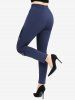 Ruched Tulip Hem Long Sleeves Textured Top and Flocking Letters Mesh Leggings Plus Size Outfit -  