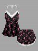 Valentine's Day Bowknot Heart Print Plus Size Matching Pajama Set -  