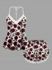 Valentine's Day Rose Flowers Print Plus Size Matching Pajama Set -  