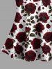 Valentine's Day Rose Flowers Print Plus Size Matching Pajama Set -  
