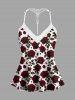 Valentine's Day Rose Flowers Print Plus Size Matching Pajama Set -  