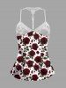 Plus Size Valentine's Day Rose Flowers Print Lace Trim Strappy Slip Pajama Top -  