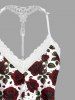 Plus Size Valentine's Day Rose Flowers Print Lace Trim Strappy Slip Pajama Top -  