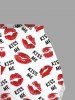 Plus Size Valentine's Day Kiss Me Lips Print Lace Trim Slip Pajama Shorts -  