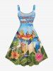 Robe débardeur hawaïenne grande taille à imprimé paysage marin, hibiscus, feuilles et perroquet. - Bleu Ciel 4X