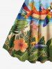 Robe débardeur hawaïenne grande taille à imprimé paysage marin, hibiscus, feuilles et perroquet. - Bleu Ciel 4X