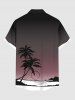Chemise hawaïenne grande taille pour homme, imprimé ombré de cocotiers et de paysages marins, boutons et poche. - Noir 3XL