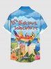 Plus Size Seascape Hibiscus Flower Leaf Juice Parrot Hammock Print Buttons Pocket Hawaii Shirt For Men -  