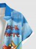 Chemise hawaïenne grande taille pour homme, imprimée de fleurs d'hibiscus, de jus de perroquet et de hamac, avec boutons et poche. Motifs marins et hibiscus. - Bleu Ciel 5XL