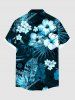 Chemise hawaïenne grande taille pour homme, à imprimé floral tropical et feuilles d'hibiscus, boutons et poche. - Noir 5XL