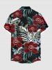 Plus Size Flowers Tropical Leaf Print Buttons Pocket Hawaii Shirt For Men -  