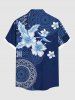Plus Size Hibiscus Flower Ethnic Pattern Print Buttons Pocket Hawaii Shirt For Men - Bleu Marine 6XL