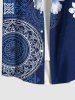 Plus Size Hibiscus Flower Ethnic Pattern Print Buttons Pocket Hawaii Shirt For Men - Bleu Marine 6XL