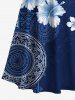 Robe longue hawaïenne à imprimé ethnique hibiscus fleurs grande taille, épaules dénudées et croisée, taille haute - Bleu Marine M