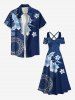Robe longue hawaïenne à imprimé ethnique hibiscus fleurs grande taille, épaules dénudées et croisée, taille haute - Bleu Marine M