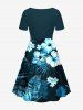 Plus Size Hibiscus Flower Tropical Leaf Print Cinched Hawaii Dress -  