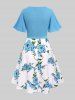 Plus Size Twisted Plunging Crop Top and 3D Flower Print Spaghetti Strap Cottagecore Dress -  