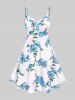 Plus Size Twisted Plunging Crop Top and 3D Flower Print Spaghetti Strap Cottagecore Dress -  
