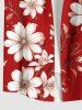 Plus Size Flower Branch Print Hawaii Button Pocket Shirt For Men -  